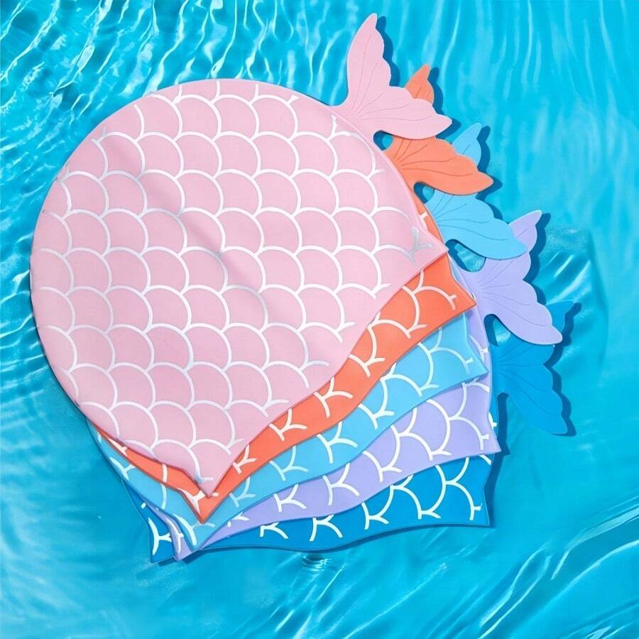 1pc Fish Scale Design Cute Silicone Swimming Cap, Unisex Waterproof Silicone Swim Cap, Oversized Silicone Swimming Hat, Beach Essentials, Beach Accessories, Pool Float