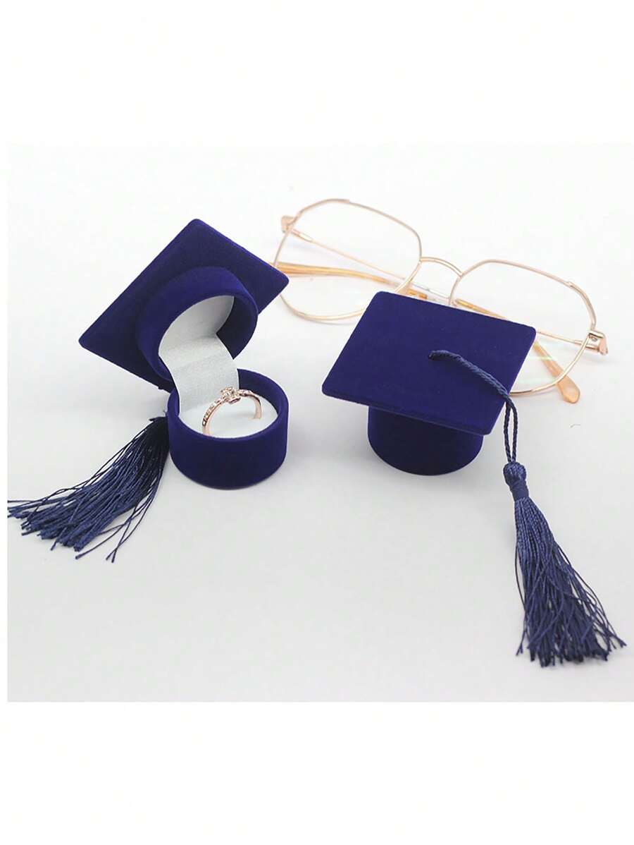 1 Pc Velvet Ring Box School Doctorate Bachelor's Hat Box For Fan Gift Boxes Storage Accessories Jewelry Jewelry Boxes, College Graduation Gifts Wedding, Proposal Necklace Graduation Gift Box Back To School