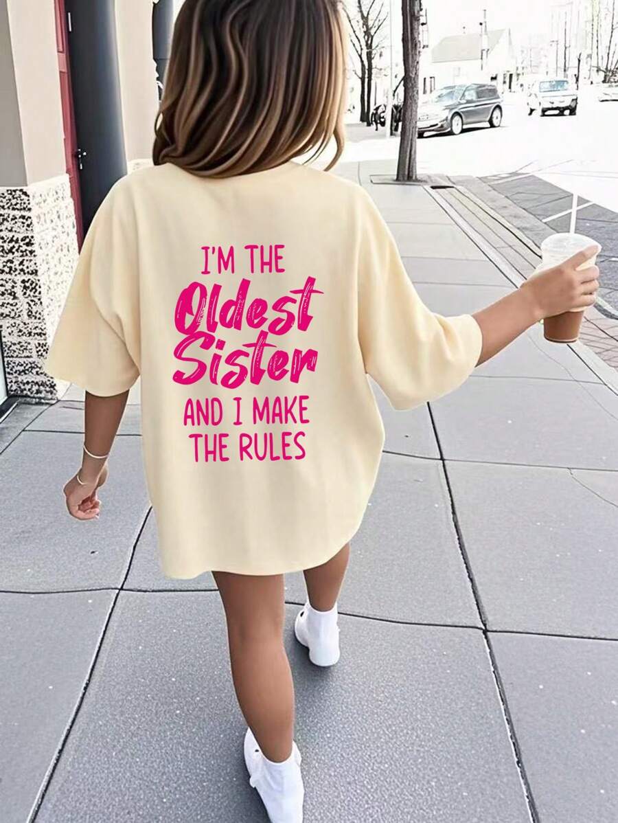 Tween Girls' Casual Funny Print Crew Neck Short Sleeve T-Shirt, Summer Tops