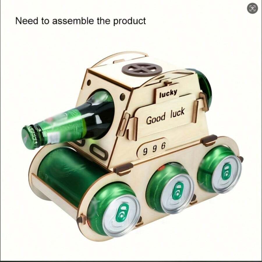 4-Bottle DIY Wooden Tank Wine Rack - Unfinished Wood, Perfect For Home Bar & Kitchen Decor, Ideal Gift, Wine Decor