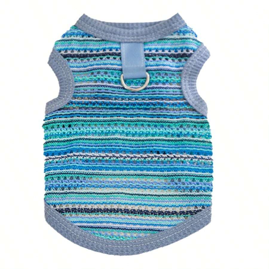 Blue Hollow Out Breathable Mesh Pet Vest, Bohemian Style Breathable Vest For Dogs Cats, Lightweight Summer Pet Clothing