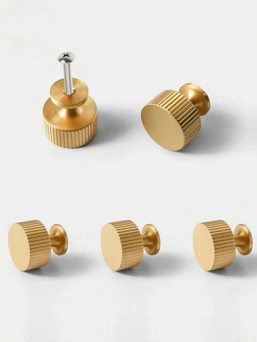 4 Solid Handles For European Furniture, Suitable For Drawers, Wardrobes, Cabinet Doors, Kitchen Cabinets, Dressing Tables, And American Furniture Home Decoration Solid Single Hole Handles. Brass Material, Free Screws Included