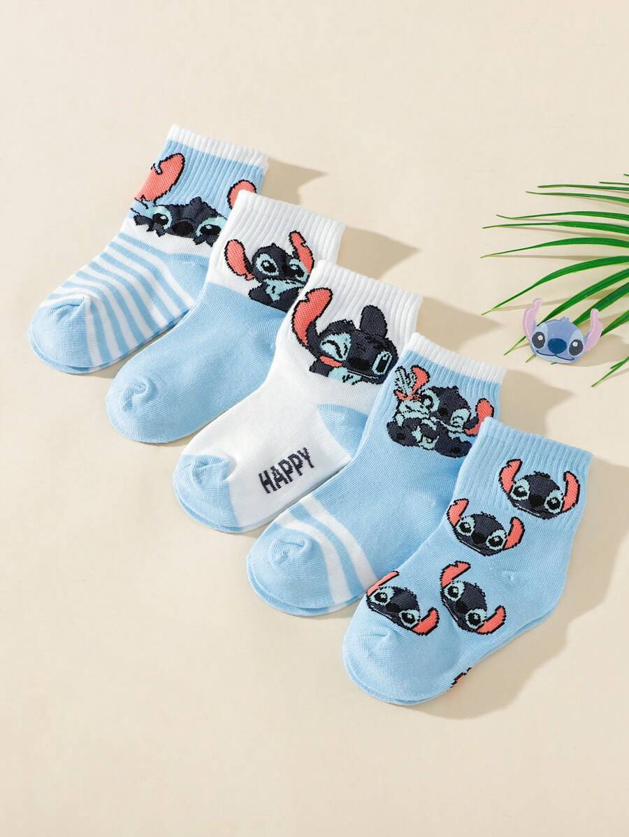 5 Paar Kindersocken mit süßem Stich Muster, geeignet für alle Jahreszeiten