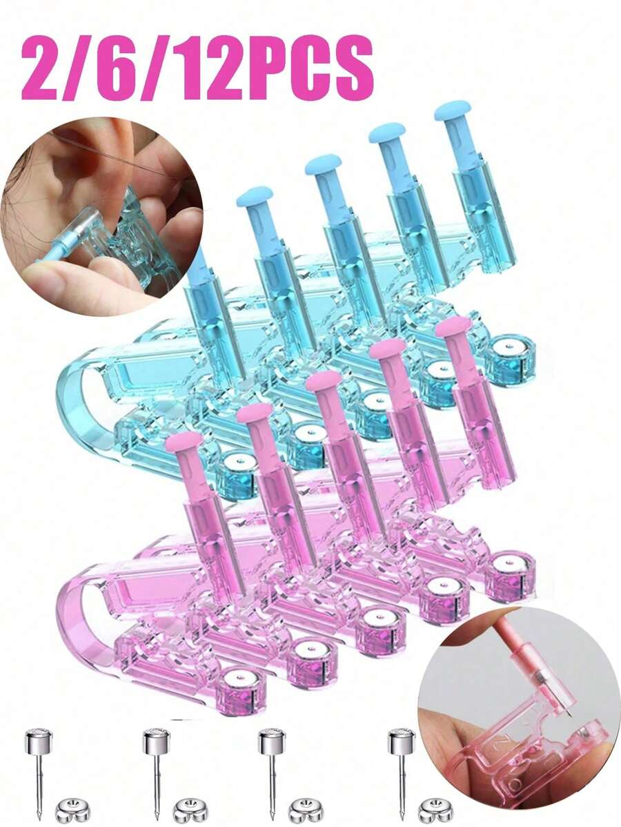 6 pièces/4 pièces Kit de pistolet de perçage d'oreilles pour femmes et hommes. Jetable, aseptique. Accessoires de bijoux de corps pour piercings des oreilles, du nez et des lèvres. Kit d'outils de perçage