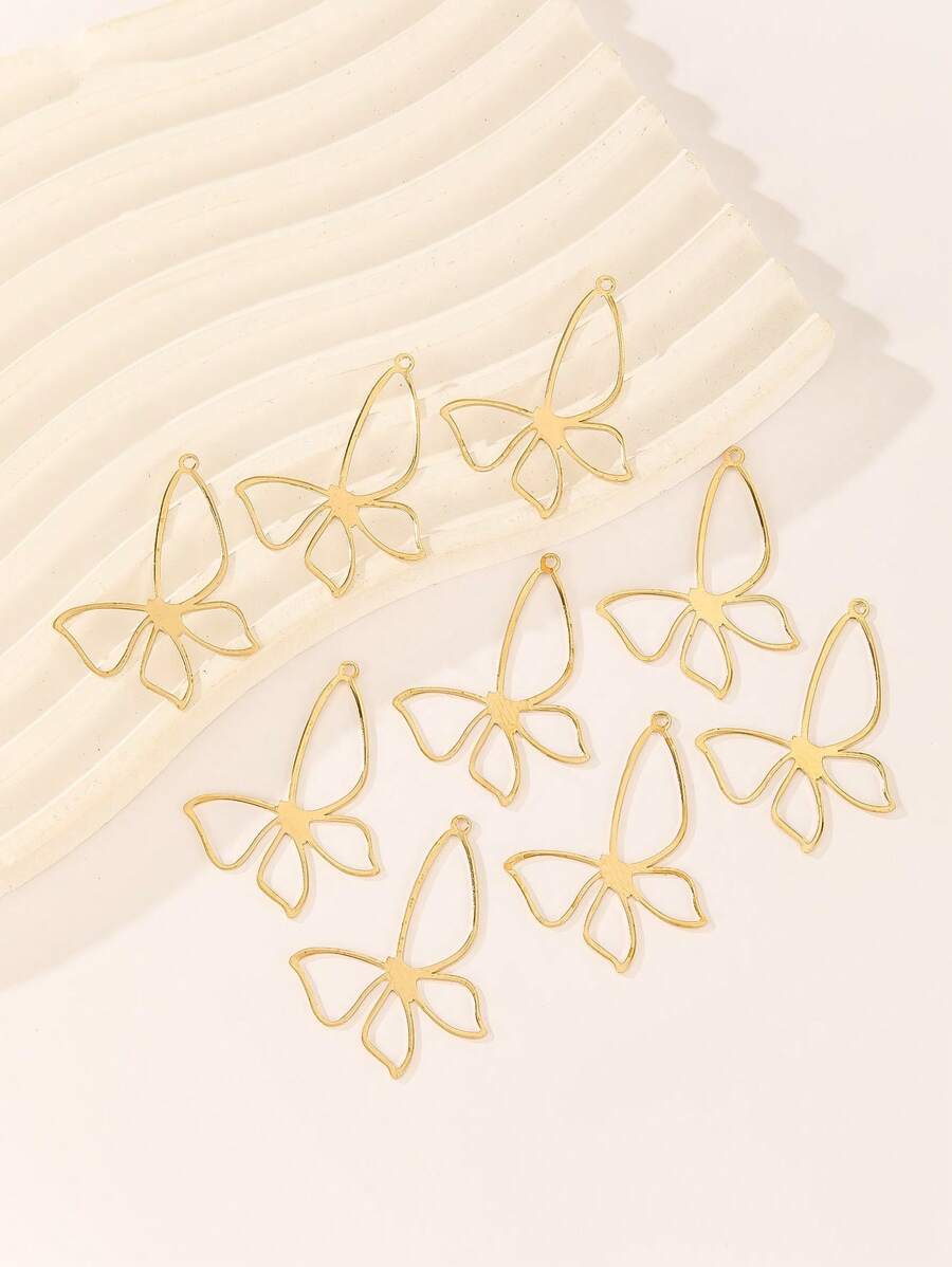 9 piezas de accesorios de decoración con mariposas huecas, de material de cobre, para aretes, collares, manualidades