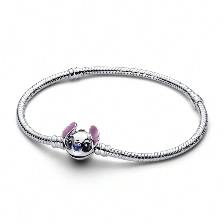 Disney 1pc 's Popular S925 Sterling Silver Heart-Shaped Cubic Zirconia Snake Bone Bracelet, Suitable For Jewelry DIY, Fashion Jewelry Gifts