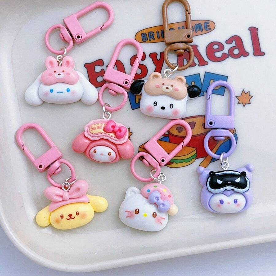 Sanrio Sanrio Hello Kitty süßer Mini-Schlüsselanhänger - 6 Stücke Cartoon Hello Kitty Kuromi My Melody Pochacco Cinnamoroll Pompompurin Schlüsselanhänger, Taschenbehang, Auto-Schlüsselanhänger, Geschenk für Mädchen & Frauen, Freundin | Geburtstag, Abschluss, Weihnachten, Haushaltsaccessoire Taschenanhänger