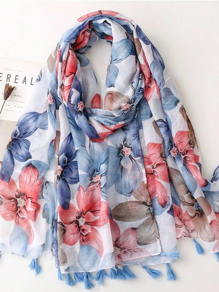 1 Peça Lenço Texturizado Feminino com Estampa Floral Grande, Xale Decorativo e Quente