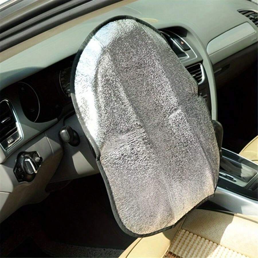 1 pieza Cubierta protectora de aluminio para el volante del coche de verano, anticalórica, plegable, de aislamiento térmico y anticoptaminación