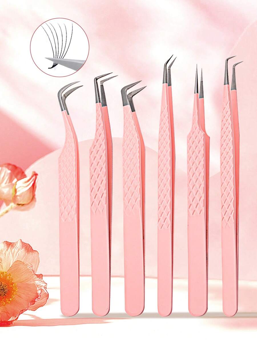 FADVAN 1 Pc Eyelash Tweezers Extension Pink Stainless Steel Superhard Tweezers With Fiber Tips High Precision Anti-Static Tweezers