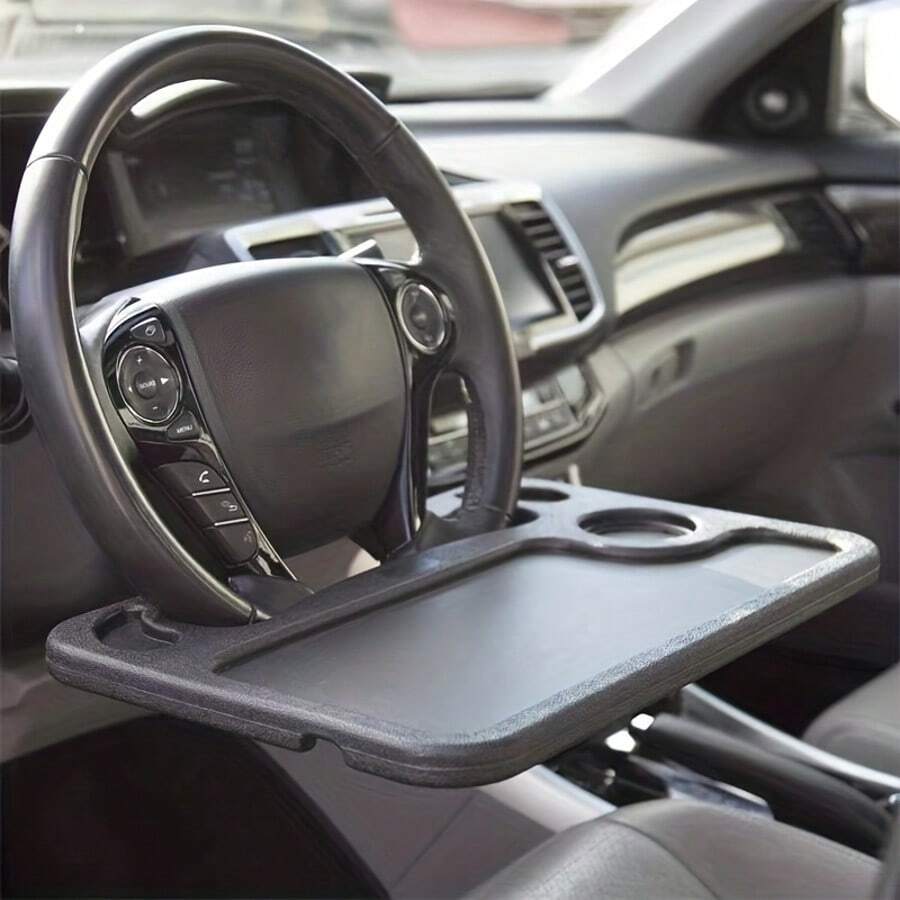 Steering Wheel Desk Tray With Cup Holder And Pen Slot - Double-Sided, Snug Fit, Multifunctional Laptop Desk For In-Car Use, Automobile Desk Tray