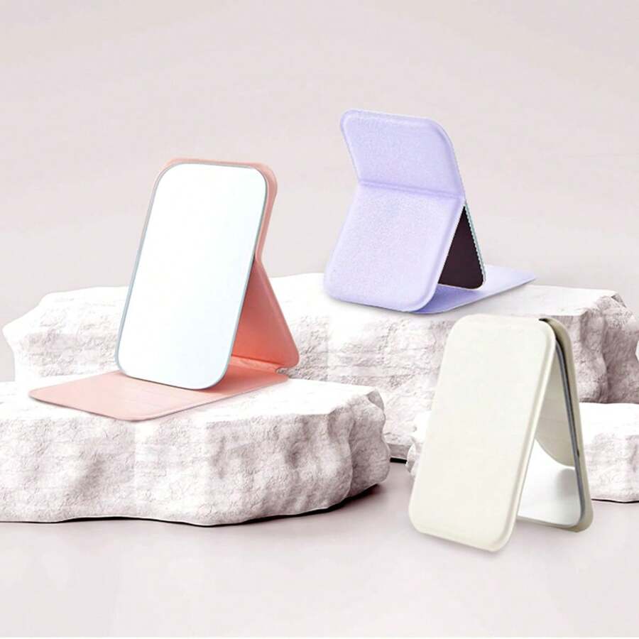 1pc Mini Portable Folding Makeup Mirror, Pocket/Wallet Size, Mini Travel Mirror With Desktop Stand, Ultra-Thin & Lightweight, Handheld Compact Mirror