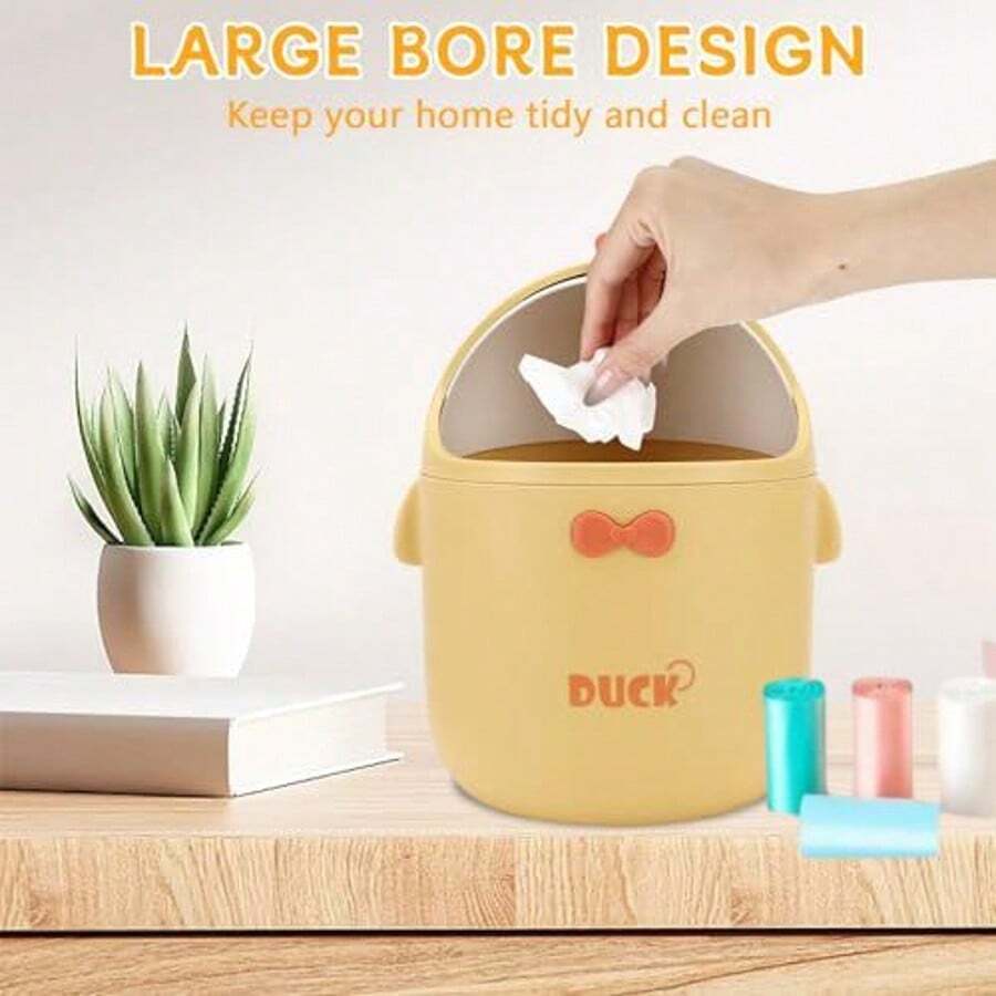 Mini Desktop Bin With Lid, Cute Cartoon Style Portable Small Table Rubbish Bin For Bedroom, Bathroom, Living Room, Kitchen Back To School