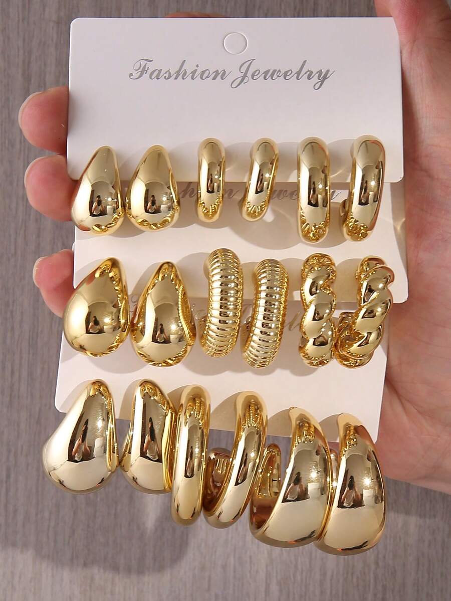 6-18 Stück modisches hochwertiges goldenes einzigartiges übertriebenes CCB Ohrringe Set, geeignet für den täglichen Sommertrag
