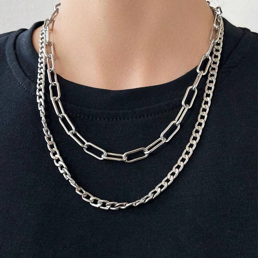 Collar grueso de doble capa en forma de cruz, estilo unisex europeo y americano de hip-hop, punk y vintage con multi-capas de gargantilla