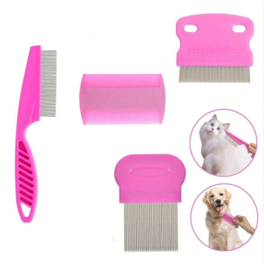 5 peças de pentes de dupla face para animais de estimação para limpeza de pulgas, carrapatos, caspa e remoção de manchas de lágrimas - Pente de dentes finos para cães e gatos - Pente de limpeza para manter os pelos dos animais de estimação saudáveis e brilhantes