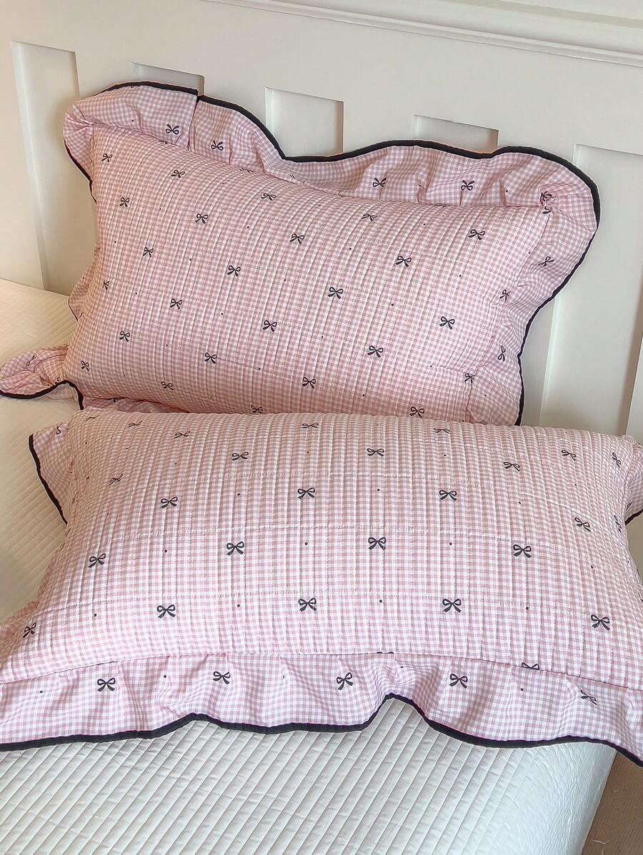 2 capas de almofada acolchoadas com padrão de laço, acabamento delicado em renda, estilo minimalista e fofo, sem enchimento, adequadas para casa, quarto e dormitório em todas as estações