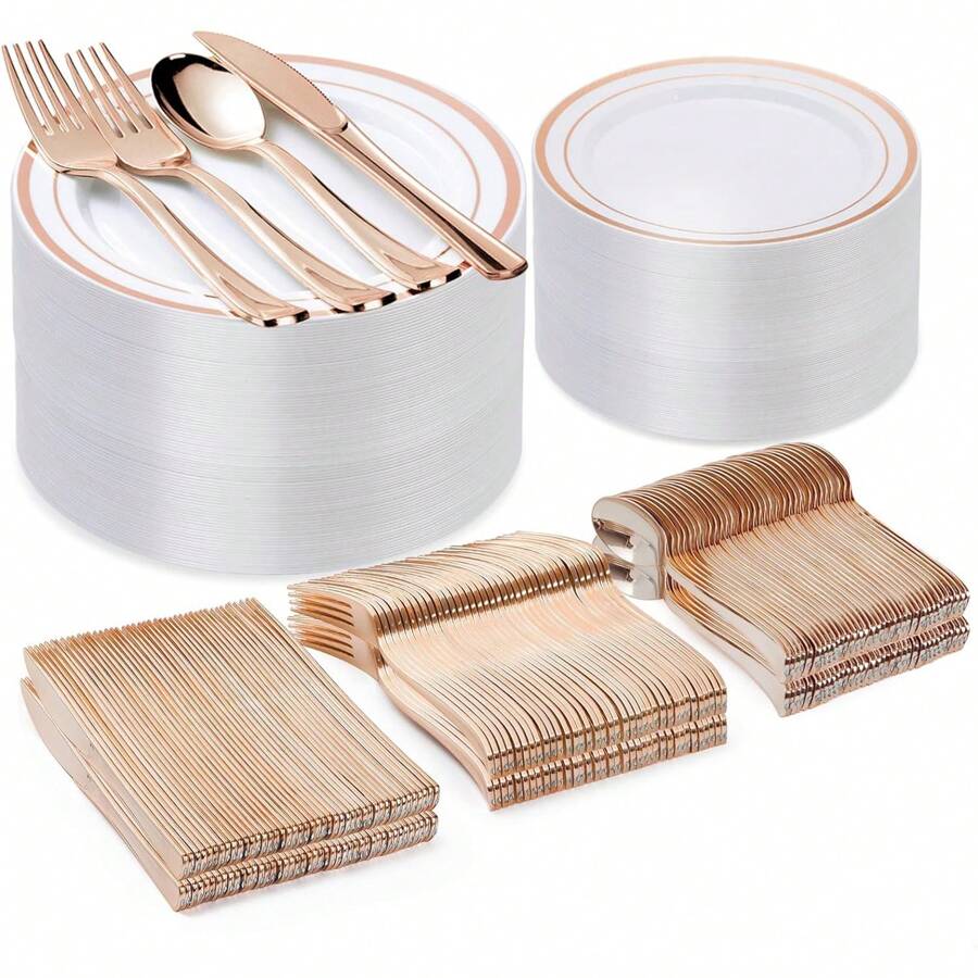 50 Stück Besteckset in Roségold, geeignet für Thanksgiving Dinner, Kuchen, Süßigkeiten und Snacks, für Zuhause und Outdoor, spülmaschinenfest, hervorragend für Partys und Hochzeiten, Schulbedarf