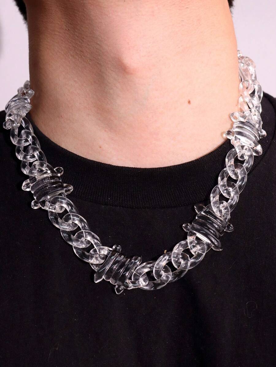 1pc Fashion Unique Creative Exquisite Funny Brilliant Luxurious Versatile Hip-Hop Punk Streetwear Style Transparent Chain Thorn Spikes Necklace, For Men's Casual Wear, Holidays & Party