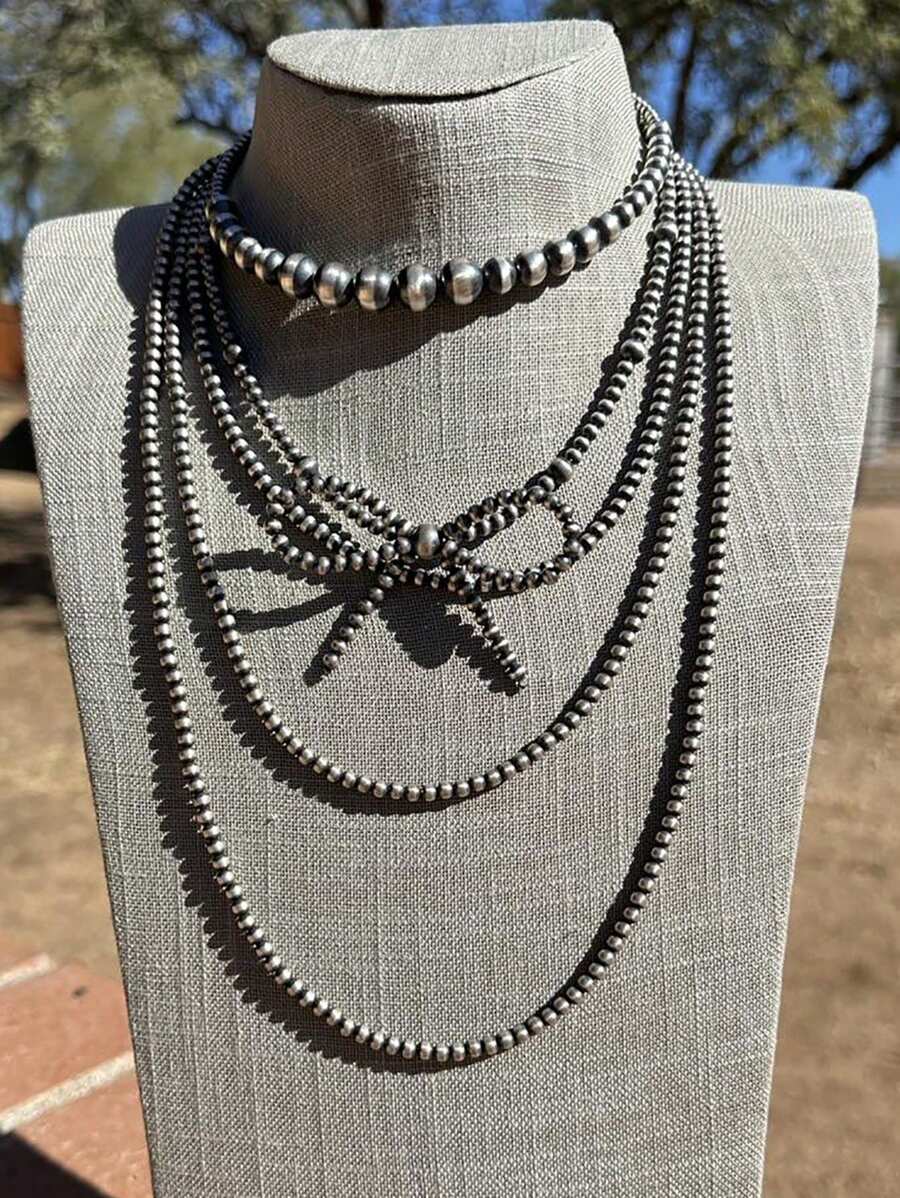 Set de 5 collares de cadena clavicular de moda con lazos y perlas falsas vintage gris, como regalo para mujeres
