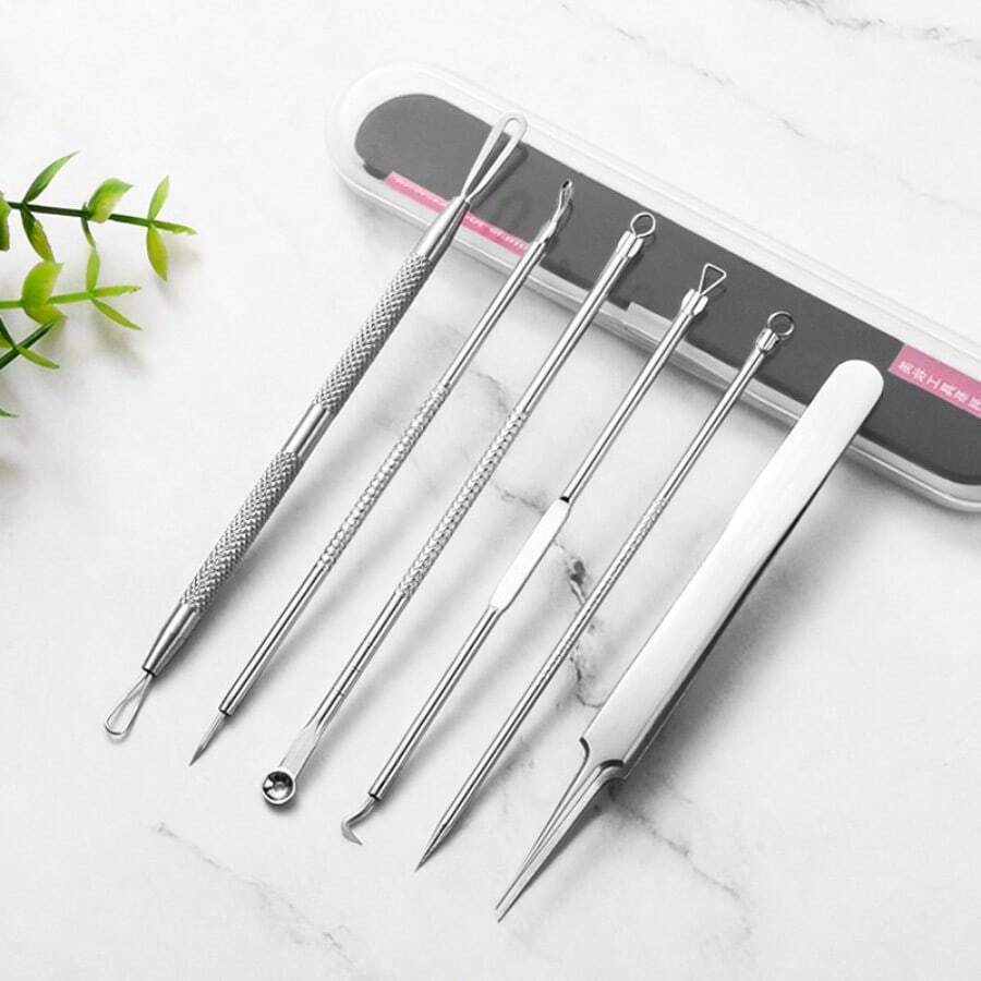 Kit de herramientas para eliminar puntos negros, set de 6 piezas para el tratamiento del acné, extractor de comedones para puntos negros, puntos blancos, imperfecciones, herramienta extractora de poros para la nariz y el rostro, de color plateado, para el cuidado de la piel, decoración del hogar, dormitorio y baño.
