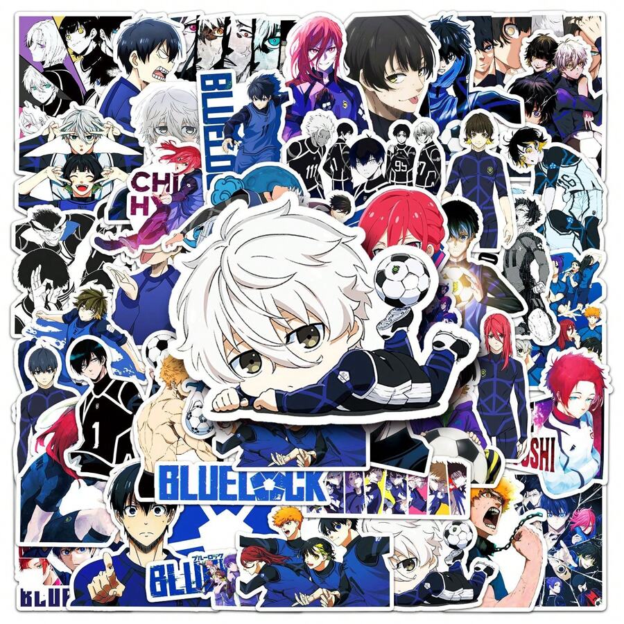 Juego de 50 pegatinas de anime azules, aplicables a botellas de agua, portátiles, patinetas, etc. Conjunto de graffiti estético vibrante, adecuado para diarios, scrapbooking, suministros para fiestas, excelente para invierno y Año Nuevo