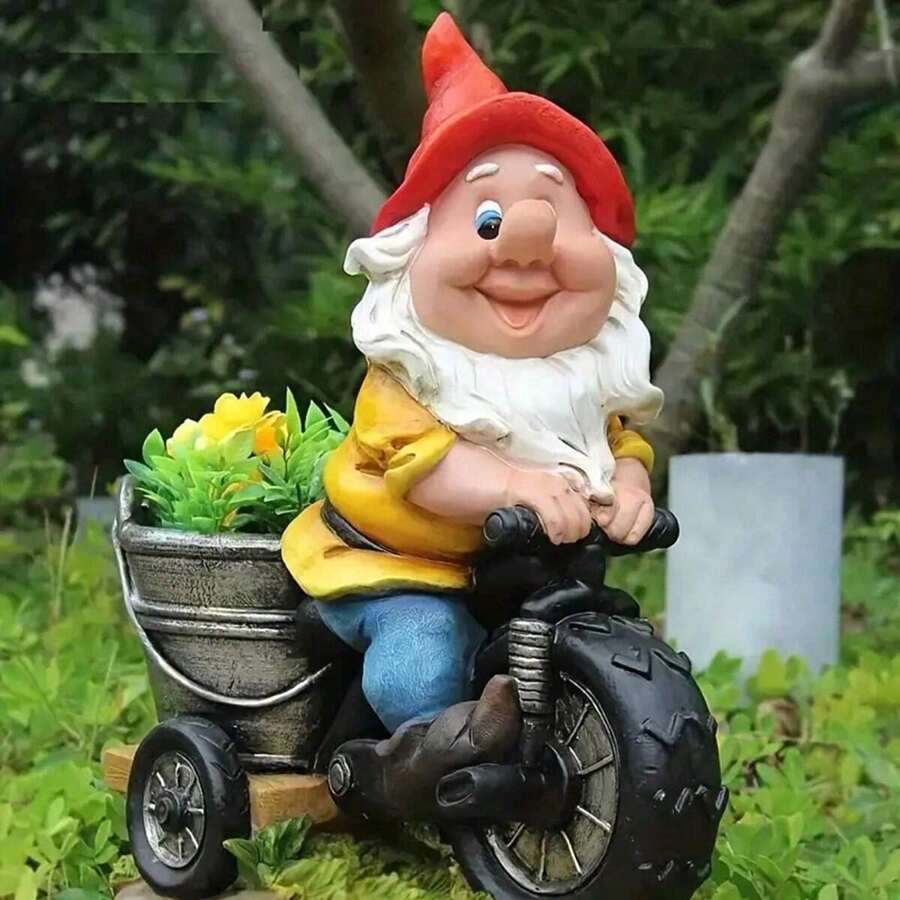 Dekorative Radfahrer Zwerg Statue für den Außenbereich, Garten, Hof - Süße Zwerg Deko Statue für Terrasse, Rasen und Hof