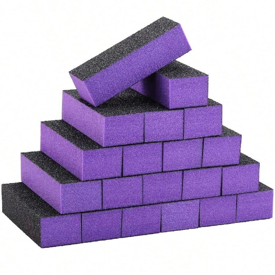 20/10 piezas Limas de uñas de esponja de alta elasticidad, endurecedor de uñas, bloques de lija negra, núcleo morado impermeable, lija gruesa, bloques de pulido de uñas de tofu, tablas de pulido de uñas