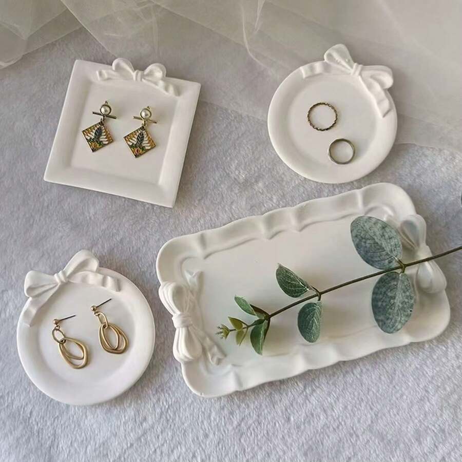 1pc European-Style Ornament Tray, Ins Bowknot Decor Plate, Simple Fresh Jewelry DishFor Women Storage Organizer Travel Essentials Back To School