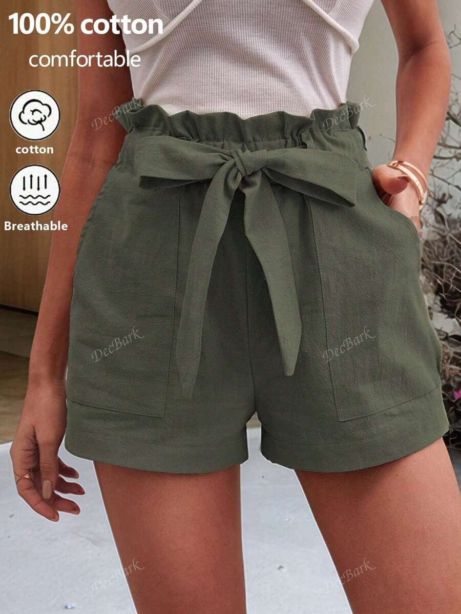 Shorts informales de mujer con bolsillos, unicolor, ajustable a la cintura, para primavera/verano