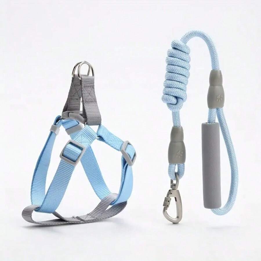 2pcs/Set Solid Color Macaron Rope Leash And Chest Harness For Small To Medium Dogs