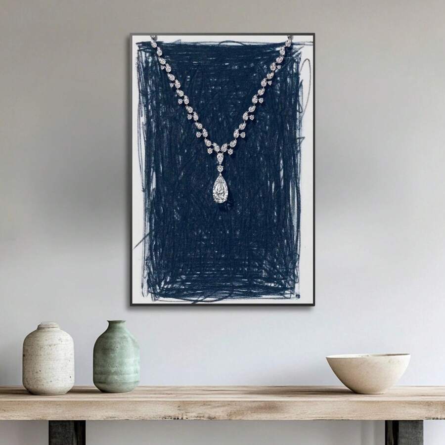 1pc Diamond Necklace Against Black Backdrop Prints Canvas Painting "Black - Background Diamond Necklace Image" Decor For Bedroom ,Living Room ,Office Room ,Wall Decor