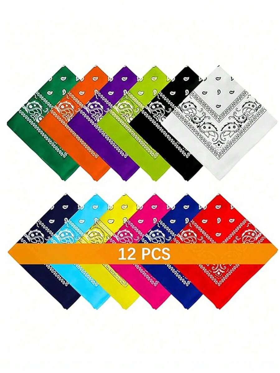 12 pièces Foulard/Châle/Bandana unisexe à motif cachemire imprimé, style pop hip hop . Convient pour les voyages, les fêtes et les concerts pour hommes et femmes