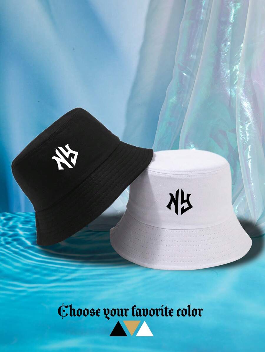 2-Pack Colorful Unisex NY Letter Pattern Couple Fisherman Hats, Suitable For Outdoor Travel, Beach Vacation, Sun Protection, Suitable For Festivals And Casual Fashion Matching, Best Halloween Holiday GiftMen's Sun Hat Summer Hat, Suitable For Summer Outdoor Activities Such As Hiking And Fishing