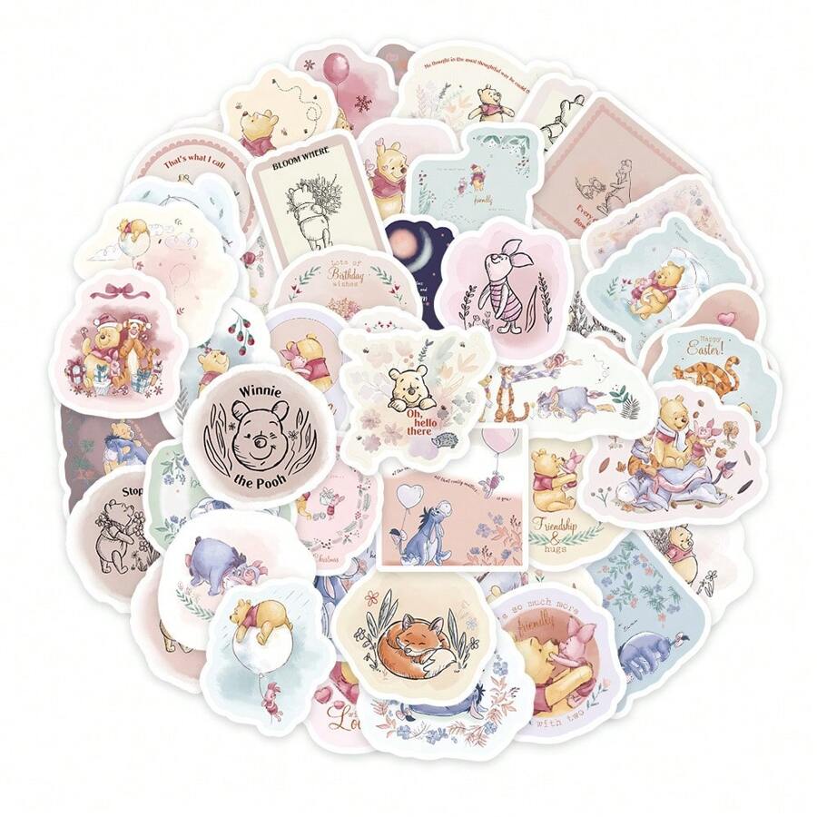 Disney Bulk 50 Pcs Disney Classic Winnie Stickers Pack - Matte Vinyl Waterproof For Multi-Surface Decoration (3D Foam Effects & Honeycomb Texture), School Supplies,Back To School