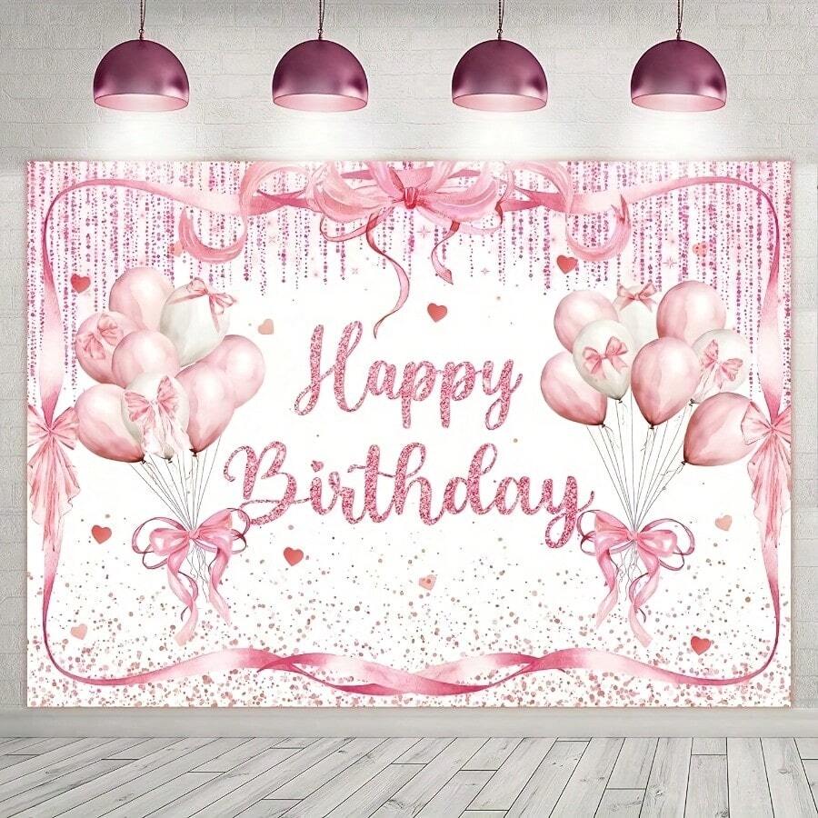 Polyester Fiber Cute Bow Birthday Backdrop - Suitable For Birthday Parties, Celebration Events Decoration, Party Photo Background Decor