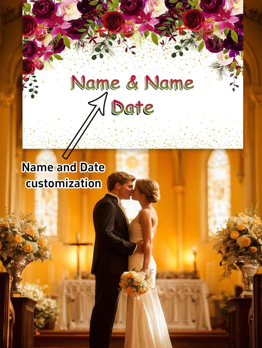 1pc Custom Personalized Wedding Background Cloth, Party & Photo Shooting Decoration Banner With Star & Rose Pattern