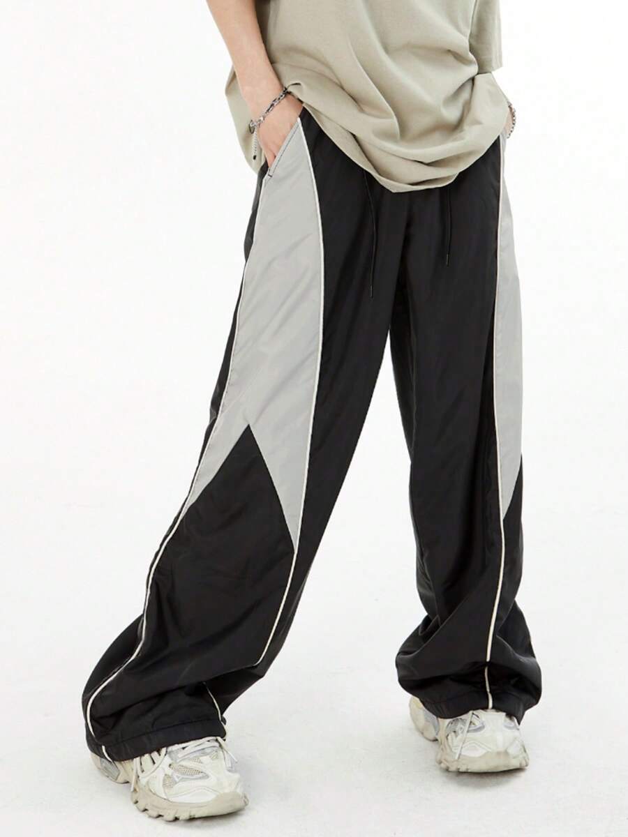 DK-MB High Street Varsity Style Colorblocked Loose Straight Leg Casual Cargo Pants, Fashion Unisex Couple Streetwear Hip Hop Baggy Pants, Versatile All-Match Wide Leg Trousers Suitable For Boyfriend/Husband Gift