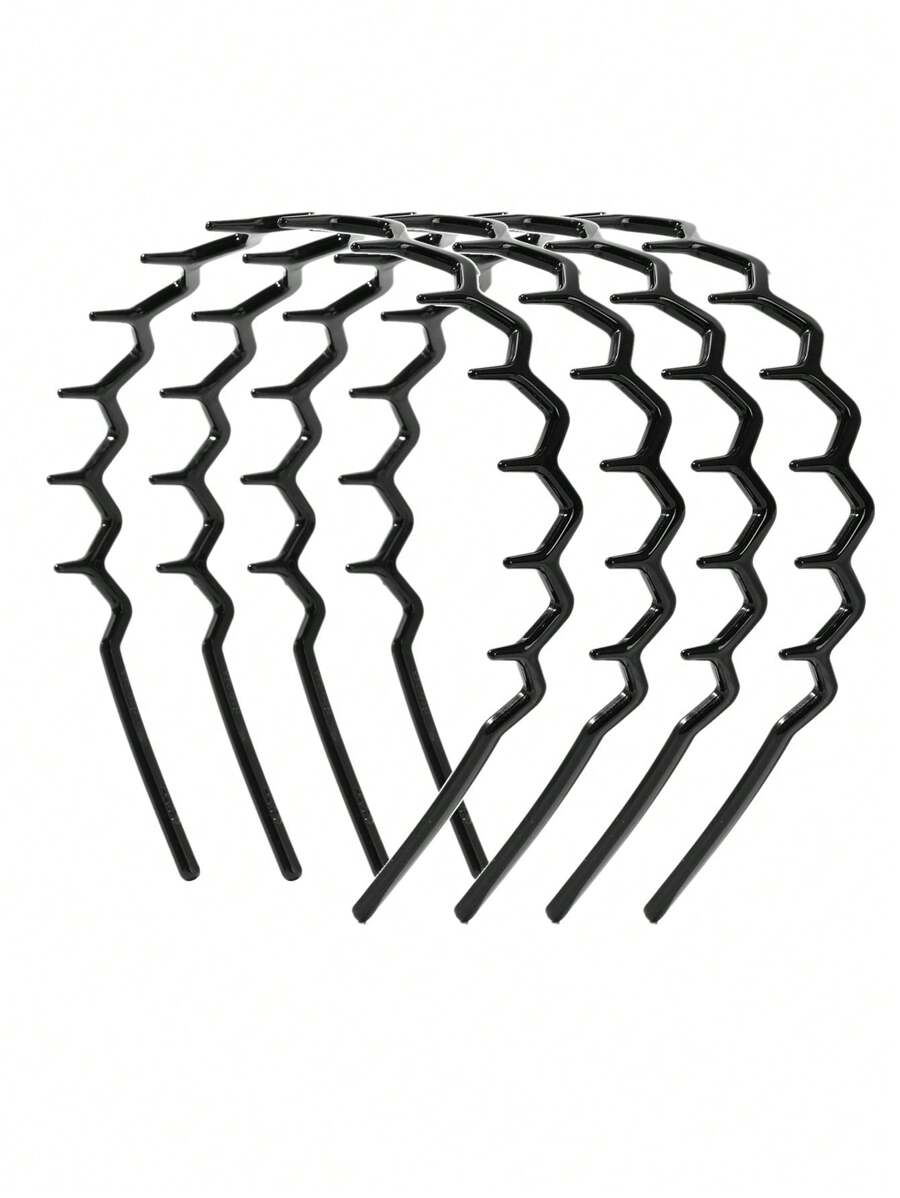 4 Peças Tiara de Cabelo Preta com Dentes Ondulados, Simples, Anti-Deslizante, Adequada para Lavagem de Rosto e Cuidados com o Cabelo, Acessórios de Cabelo Unissex, Tiara em Zigue-Zague
