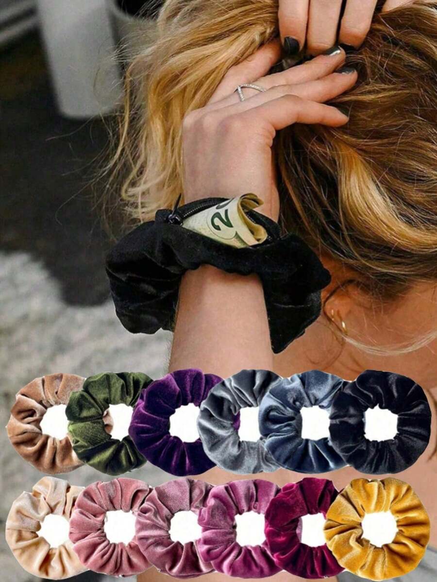 1 pieza Diadema multifuncional con cremallera, bolsa elástica portátil para exteriores para guardar efectivo/monedas/llaves/auriculares/accesorios, organizador de maquillaje de gran capacidad, adecuado para deportes, caminar, almacenar artículos personales