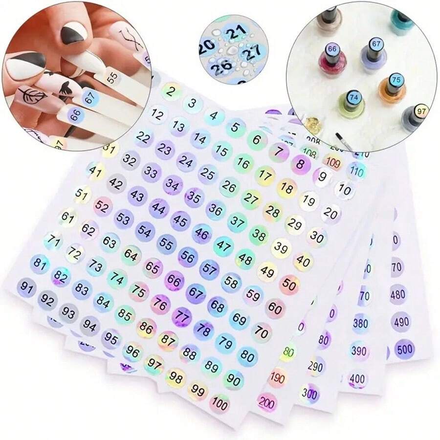 10 peças/conjunto de adesivos holográficos redondos refletivos de 1 a 1000 números, adesivos de rótulos para frascos de esmalte, marcadores autoadesivos para decoração faça você mesmo, materiais escolares, volta às aulas