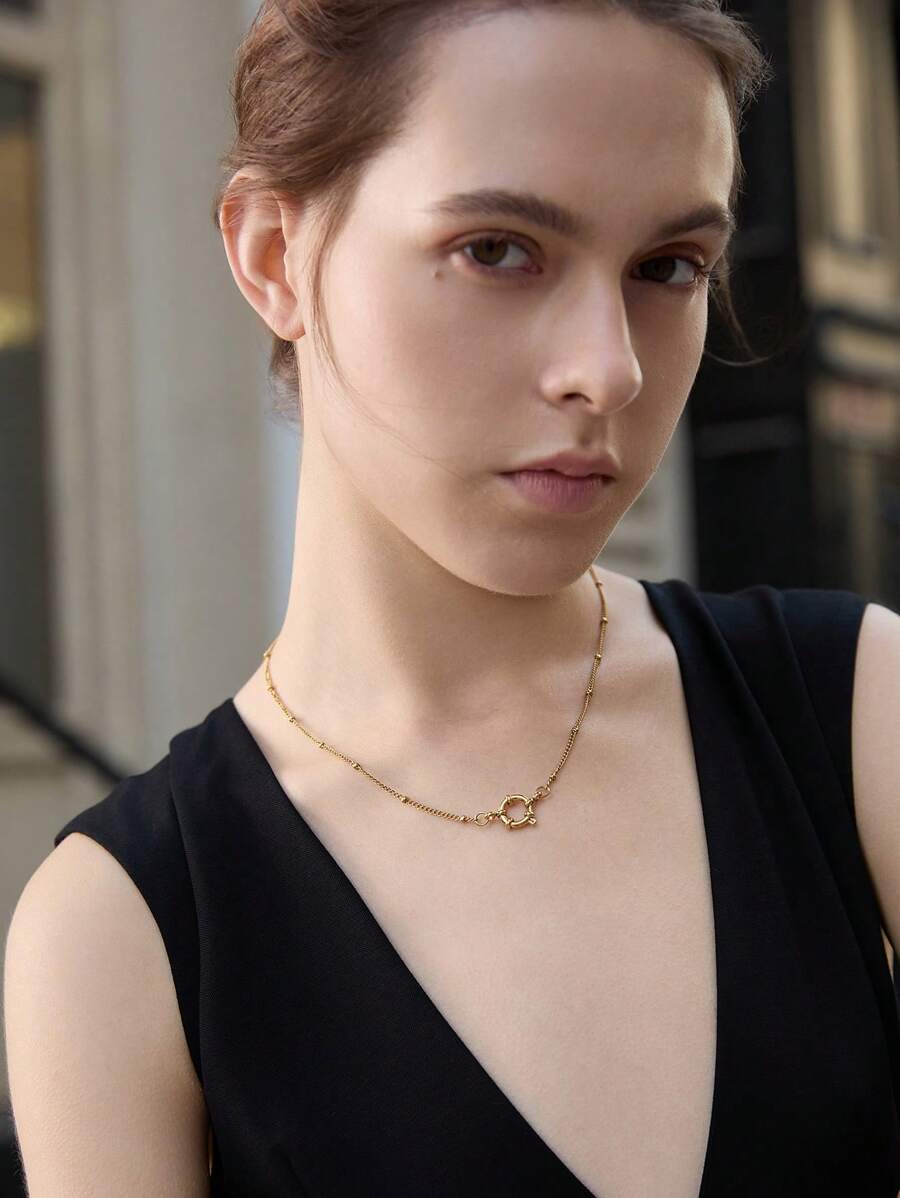 1 pieza Collar de acero inoxidable con cierre de marinero, accesorio DIY para hombres y mujeres, estilo geométrico, a prueba de agua y no se desvanece, estilo minimalista hip-hop punk, revestimiento al vacío, Longitud: 45cm