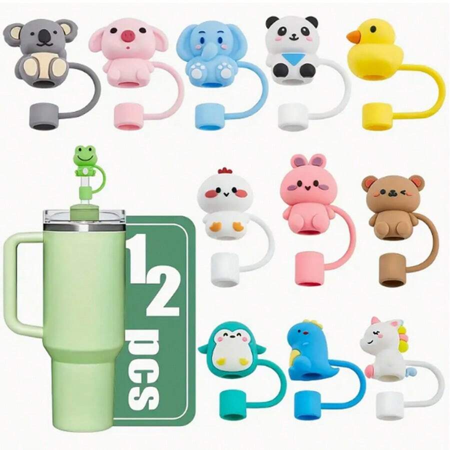 1/8pcs Cartoon Shaped Silicone Straw Cover For Cup,Reusable Straw Cover Airtight And Dustproof Drinking Straw Cover Splashproof Straw Cute Cover Accessories Home Room Decoration Party