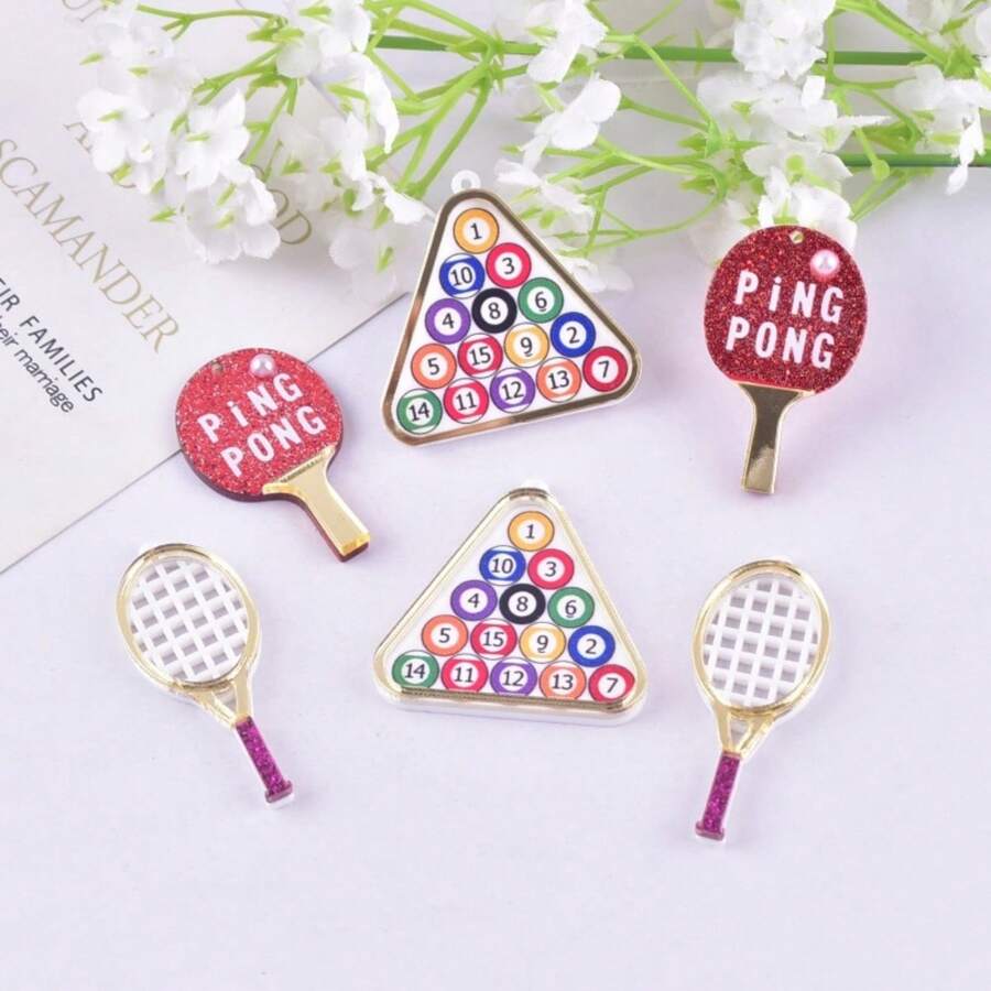 5 Stücke acryl Anhänger in Form von Badminton-, Tischtennis- und Tennisschlägern, geeignet für do-it-yourself Halsketten, Armbänder, Ohrringe, Schlüsselanhänger Schmuckherstellung