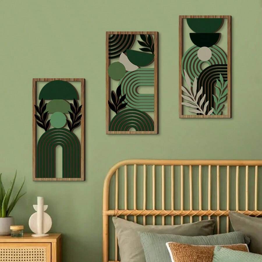 Wooden Leaf Wall Art Set Of 3 - Elegant Botanical Decor For Living Room, Bedroom, Office - Nature-Inspired Wall Hangings With Minimalist Design - Modern Boho Home Decor - Unique Gift For Plant Lovers - Unique Boho Style Wall Hanging For Spring, Weddings, And Mother's Day Home Decor Room Decor Bedroom Decor Wall Decor