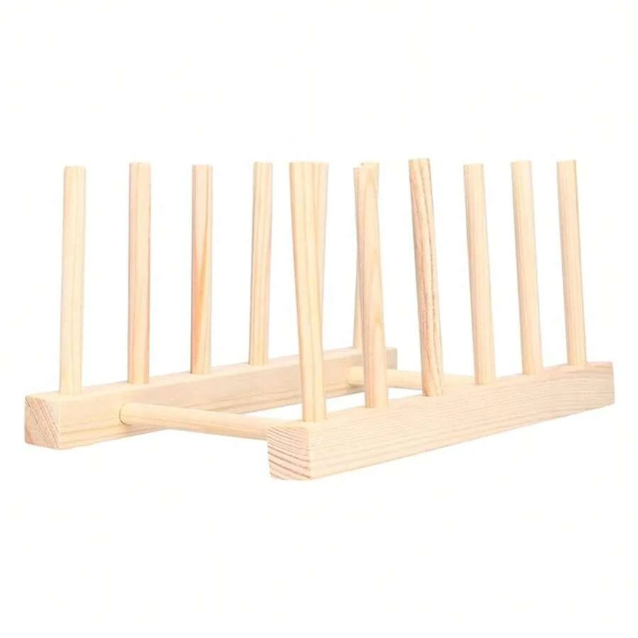 Teller Ständer, Holz Teller Ständer Halter Teller Organizer für Kabinettplatz Sparer Holz Geschirr Abtropfgestell vertikal Ablaufhalter Küchenregal Organizer für Teller, Töpfe, Deckel (5')