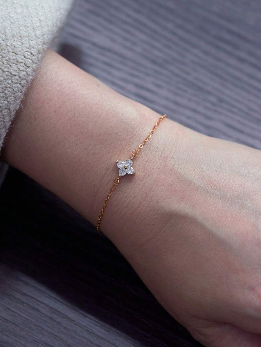 1Pc 925 Sterling Silver Clover Shape Bracelets, Perfect Gifts For Women Daily Wear,Birthday Gifts And Wedding Gifts For Bride