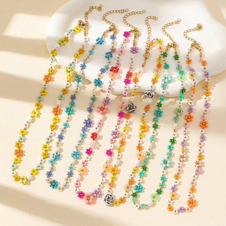 1 Stück niedliche, bunte Gänseblümchen Perlenkette, modischer und lässiger Stil, geeignet für den täglichen Gebrauch von Frauen