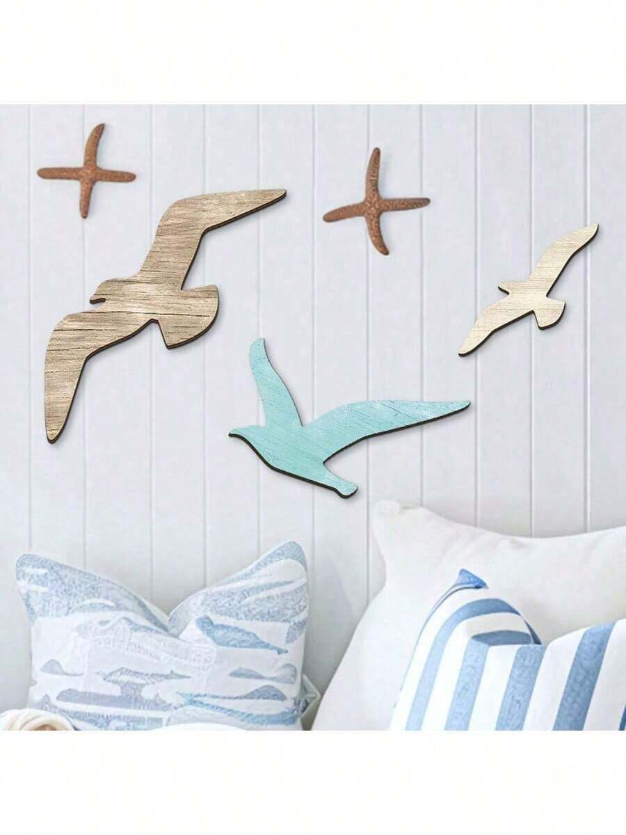 3 Stücke Möwe Wohnzimmer Wand Holzlogo dekorative Wandbehänge Holzkunst europäischer Landhausstil Heim Wanddekoration