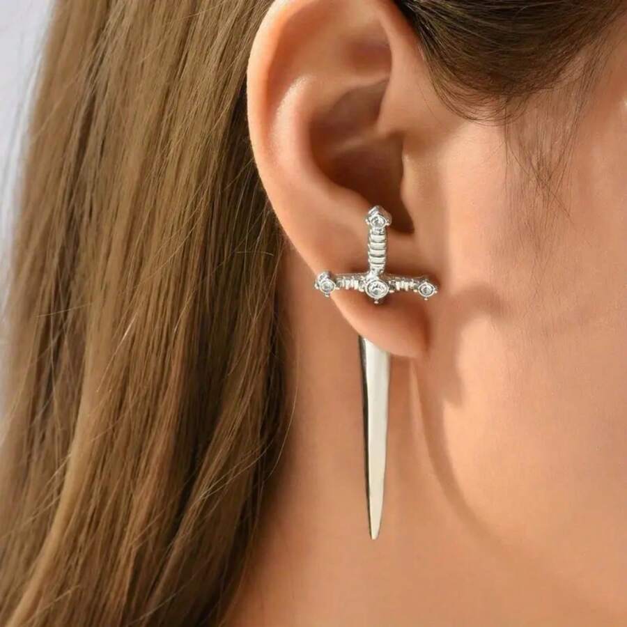 Fashionable Classic Versatile Crossed Sword & Cross Shape Stud Earrings